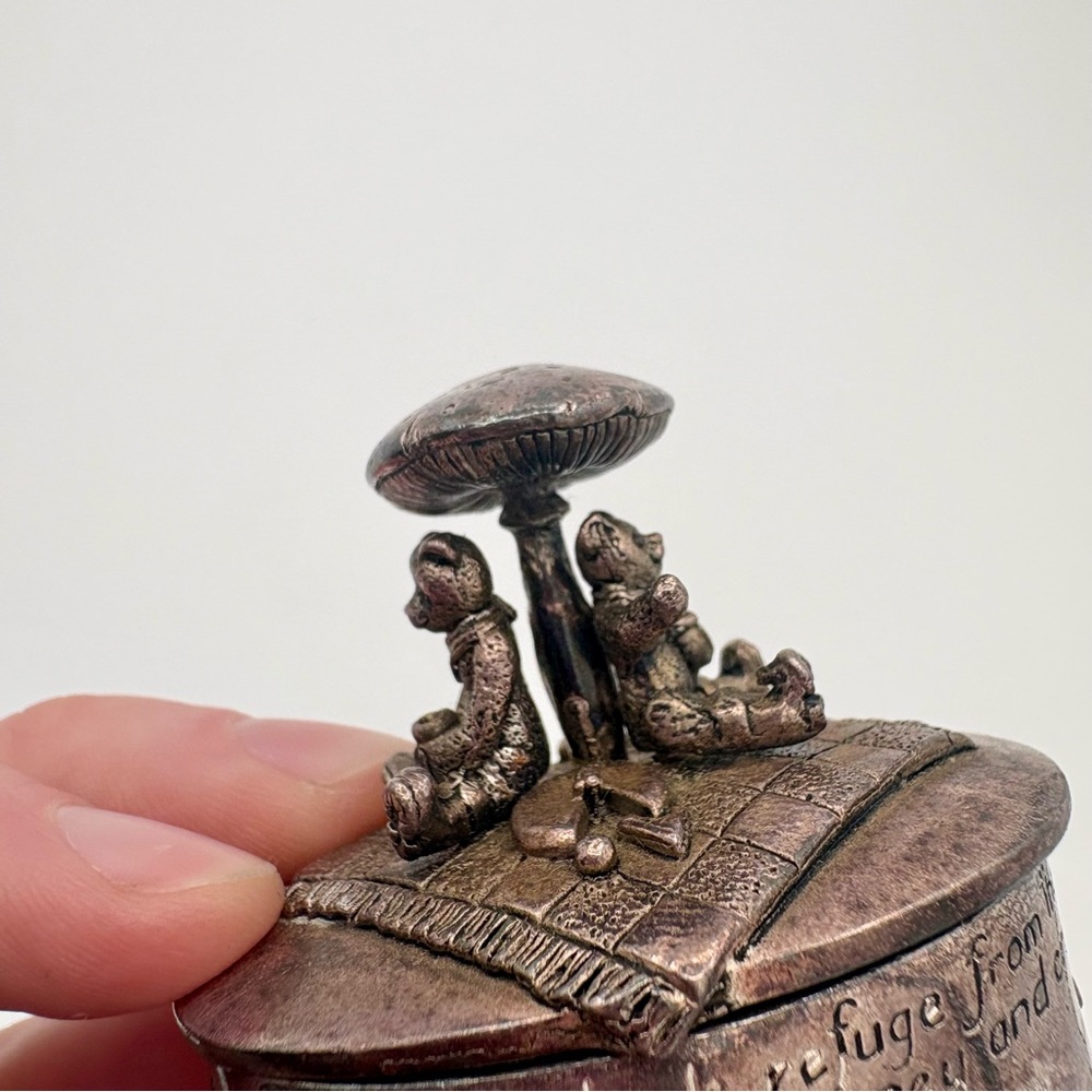 Silver Scenes Tiny Trinket Box Gift Box Teddy Bears Mushroom Vintage 90’s Silver - Picture 8 of 11